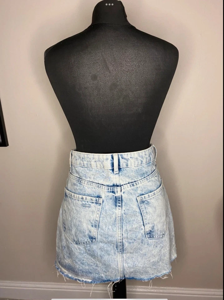 Bershka Women’s High Waist Blue Denim Mini Skirt UK Size 10-Casual Y2K - Image 3 of 4