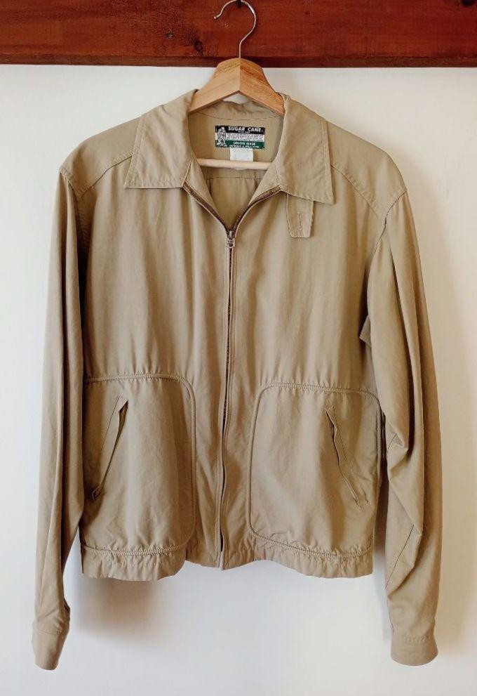 SUGAR CANE Drizzler Jacket 80s Rayon Cotton Beige Chin Strap SUGAR CANE Drizzler Jacket 80s Rayon Cotton Beige Chin Strap
