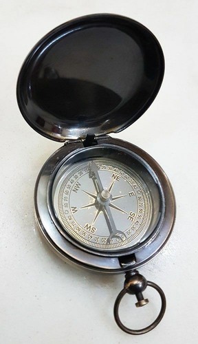 Vintage Handmade Push Button Compass Antique Brass Compass Pocket Style - 第 2/2 張圖片