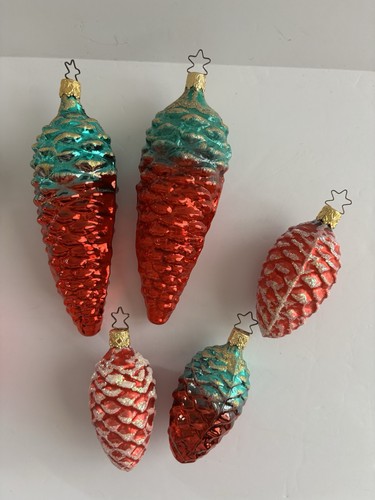 12 Stück Glas Tannenzapfen Weihnachtsschmuck Konvolut Deutsch Inge Glas + Polen - Bild 3 von 11