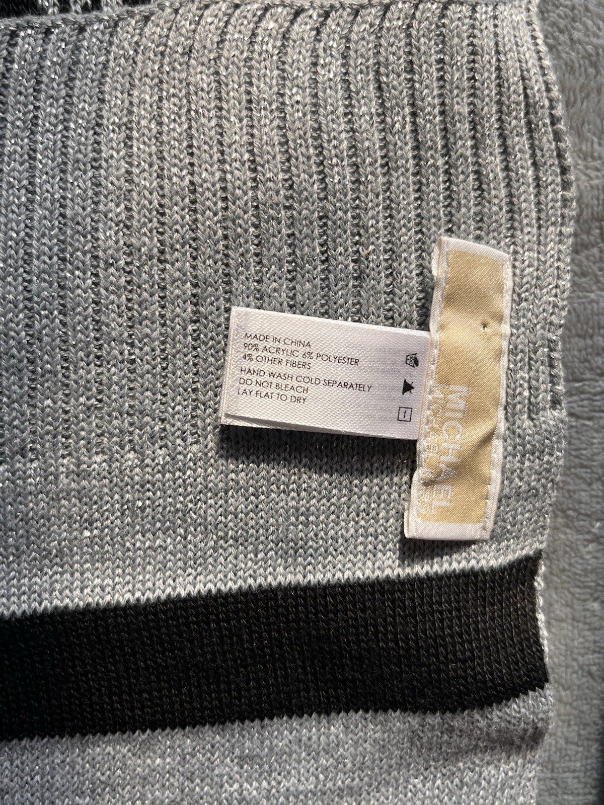 Michael Kors Knit Logo Striped Black Gray Hat & Scarf Set for Women thumbnail 5