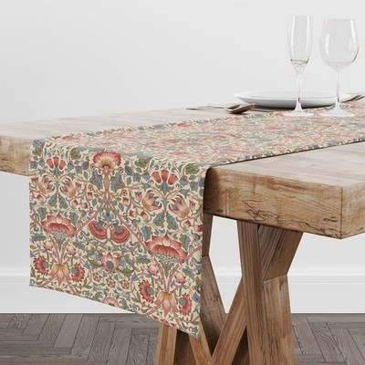 William Morris Floral Table Runner, Vintage Flowers Green Botanical Printed Tabl