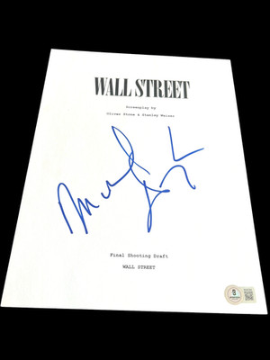 MICHAEL DOUGLAS SIGNED AUTOGRAPH MOVIE SCRIPT WALL STREET BECKETT BAS COA E