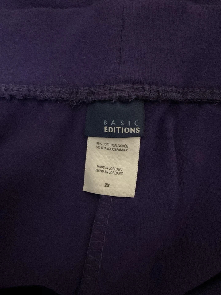 Pantalones capri de algodón suave Pull On Basic Editions Plus 2X punto púrpura relajado nuevos con etiquetas Foto 4 de 4