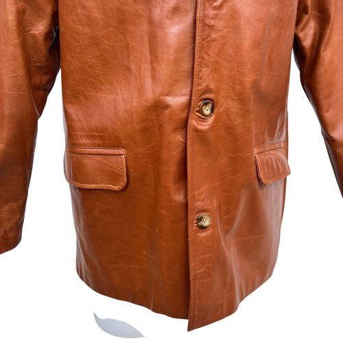 "Chaqueta de cuero de cordero para hombre 44"" pecho bronceado botón ropa de trabajo a medida clásica" - Imagen 3 de 15