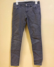 Women's Dark Wash Gray Denim Jeans Skinny Slim Solid 5-Pocket Button Zip