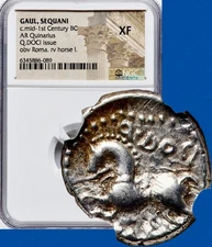 50 BC Very PQ Ancient Greek Silver Coin GAUL SEQUANI AR Quinarius Q.DOCI NGC XF