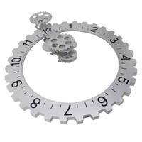 Silver 3D Moving Gear Clock Retro Large Hanging Gear Clock Mechanical FI