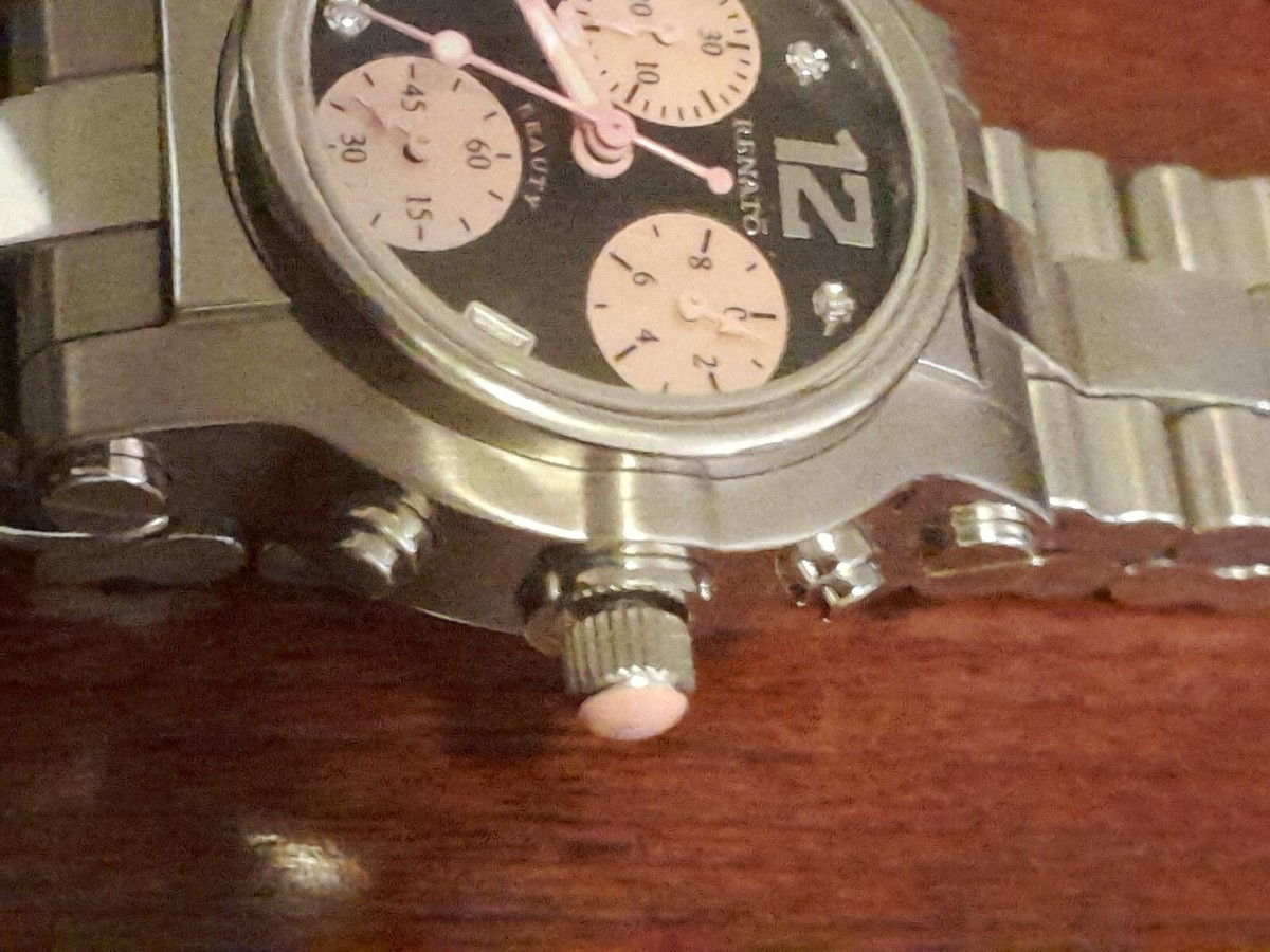 Renato Chronograph Watch Beauty Collection Black & Pink Face Diamonds on Dial View 2