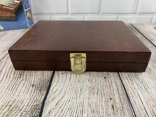 VTG Cardinal Backgammon Travel Magnetic Brown Padded Faux Leather Case Complete - Picture 10 of 19