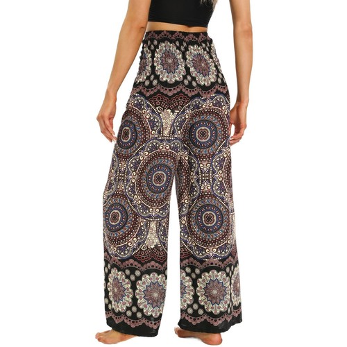 Women's High Waisted Yoga Pants Wide Leg Elastic Waist Boho Lightweight Pants - Picture 5 of 9