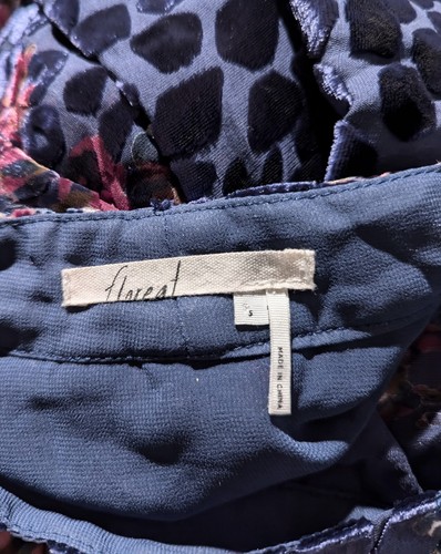FLOREAT Top Blouse Velvet Burnout Chiffon Floral Blue Pink Cross Front SMALL - Picture 6 of 8