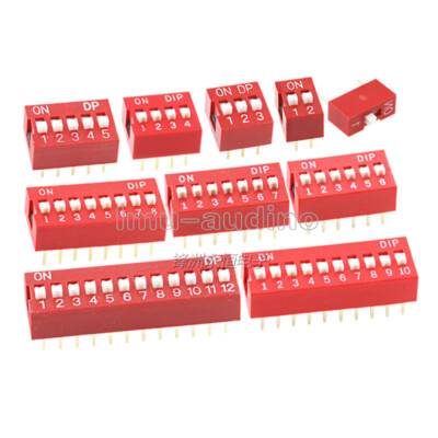 10pcs 2.54mm Red Pitch Slide Type DIP Switch 1-Bit 2-Bit 3-Bit 4-Bit 5-Bit 6-Bit