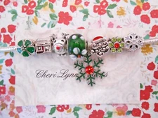 8PC CHRISTMAS SANTA REINDEER CZ SNOWFLAKE SILVER BRACELET CHARM BEAD PENDANT SET