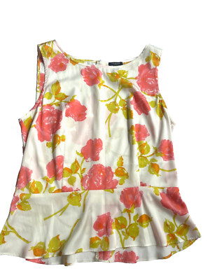 ANN TAYLOR Blush Floral Blouse Flowy Ruffle Front Sleeveless Top Sz 8