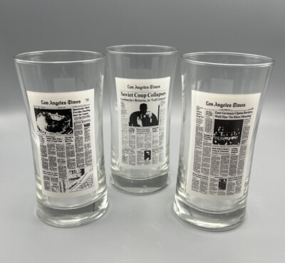 Set Of 3 Los Angeles Times Newspaper Headlines Collectible Drinking Glasses