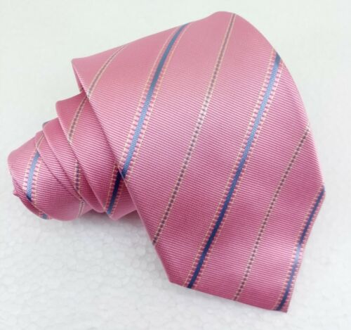 Cravatta Regimental uomo rosa 9 cm Made in Italy seta business matrimonio  - Photo 1/5