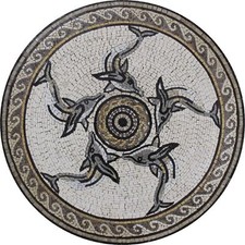 Round Medallion Dancing Dolphins 30" Home Decor Marble Mosaic