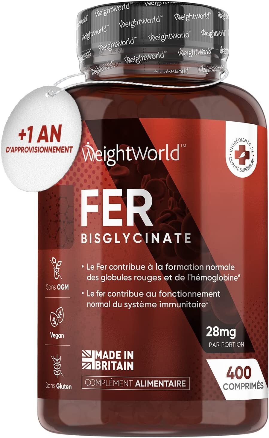 Complément Alimentaire Fer Réduit l'Épuisement 400 Gélules Végétales