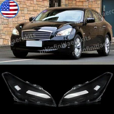 For Infiniti M25 M35h M37 M56 2011-2013 L&R Side Headlight Lens Cover Clear Pair