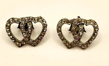Vintage Dress Collar Shoe Clips Set of 2 - Linked Hearts Silver Tone