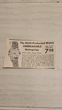 Vtg 1958 Multi-Protected Watch Unbreakable Mainspring From Switzerland Print Ad