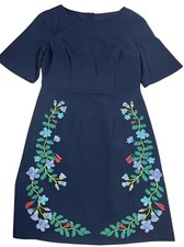 Adrianna Papell Dress Womens 10 Navy Blue Embroidered Floral Spanish Back Zip Up