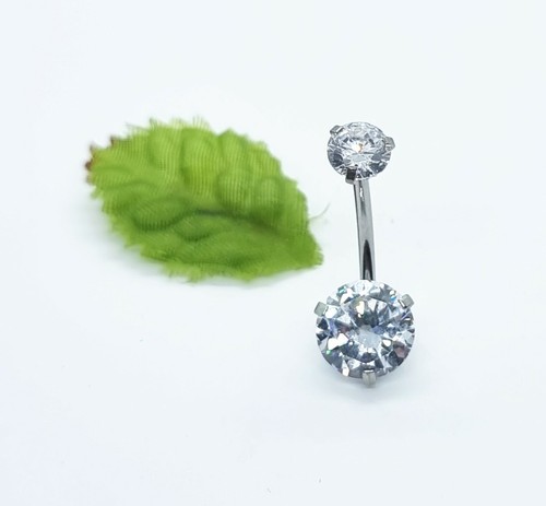 Piercing de Ombligo Con Dos Circonitas Blancas Pendiente Joya Banana Plata - Picture 5 of 5