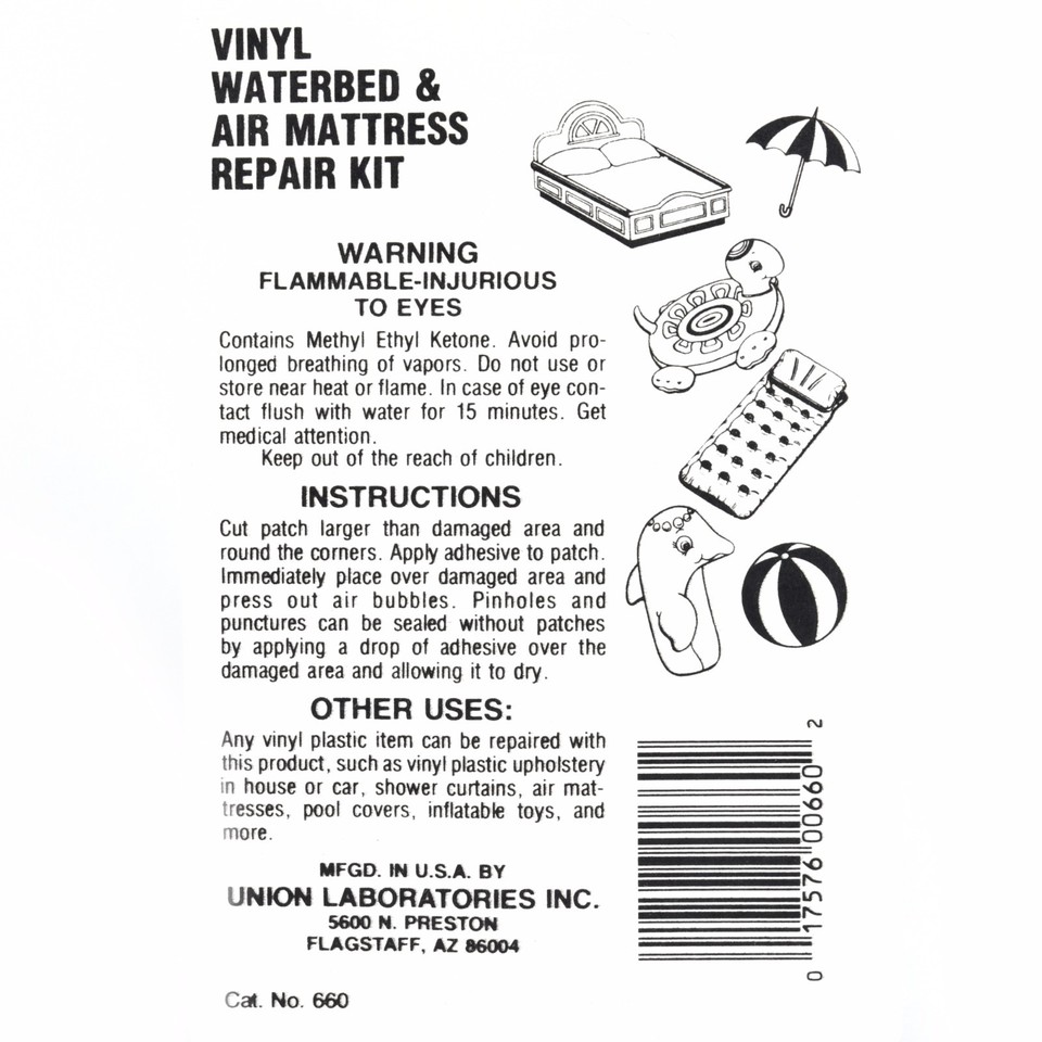 Union Laboratories Boxer Adhesives Vinyl Waterbed & Air Mattress Repair Kit eBay