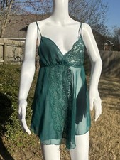 Vintage 90s Victorias Secret gold label Green floral chemise slip dress Lingerie