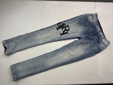 Amiri Kids Jeans 10Y Blue Mx1 Denim Embroidered Logo Made In Italy Faded Pants