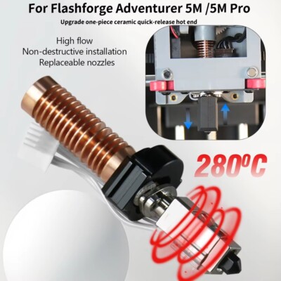 Nieuwe verbeterde 0,25 mm & 0,4 mm Hotend Kit voor Flashforge AD5X Spuitmond, volledig metalen 3s snel loskoppelbare spuitmond, HTR 550°C gehard stalen spuitmond slijtvast, 32 mm³/s hoge stroom, 600