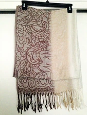 Ladies Ombré Beige/Brown Print Shawl Wrap 55% Acrylic 45% Viscose - 74"X27"