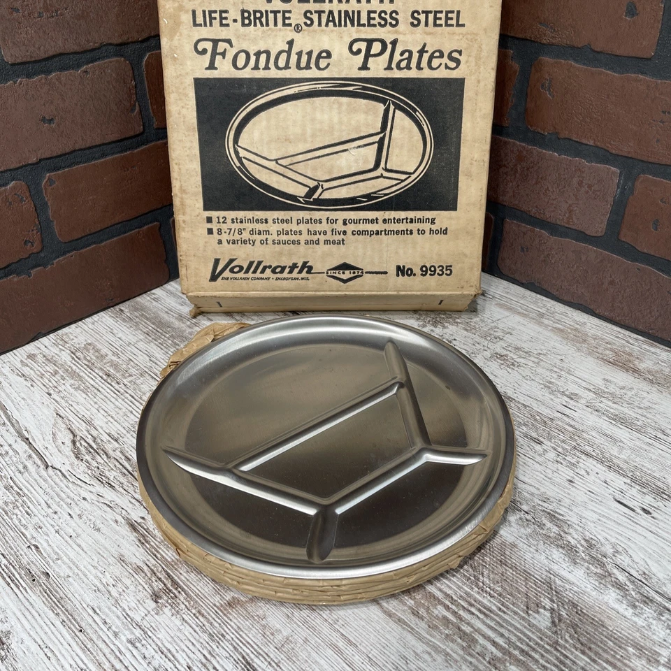 6 Vintage Fondue Plates from Sheboygan, WI Vollrath Life-Brite NEW OLD STOCK! - Image 3 of 4