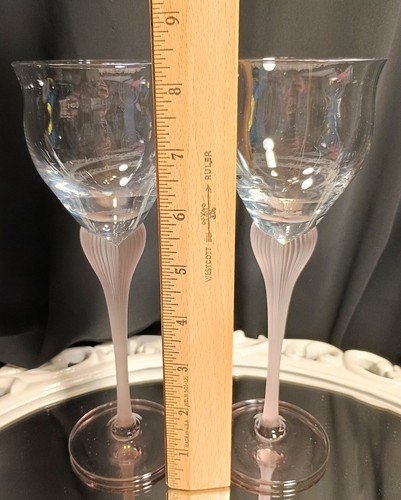 2 Mikasa SEA MIST AMETHYST Wine Glasses Purple Frost Sculptured Stem Pair Set - Picture 5 of 9
