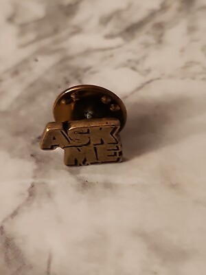 Vintage Ask Me Gold Tone Lapel Pin Hat  Pin Lanyard Tie Tack