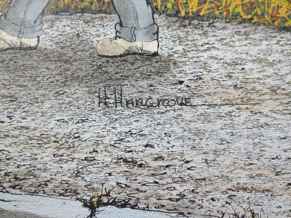 Serigrafia sobre tela Dog Won't Pull Wagon H Hargrove pintura emoldurada 24" X 20" - Imagem 2 de 4