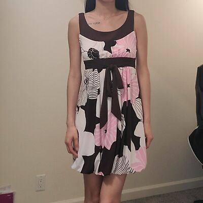 Y2K Bubble Hem Pink Brown Floral Mini Dress Med Puff Empire Waist USA polyester | eBay Y2K Bubble Hem Pink Brown Floral Mini Dress Med Puff Empire Waist USA polyester | eBay