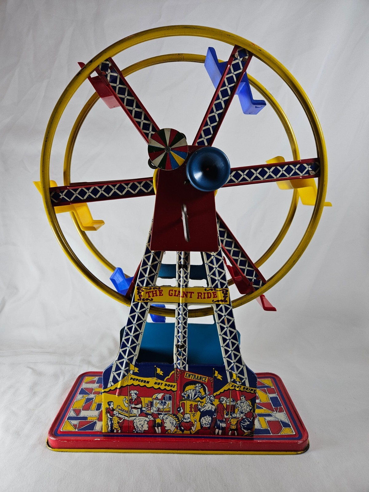 Vintage "The Giant Ride" Working Wind Up Ferris Wheel 1950's Tin Toy