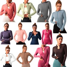 Womens Cropped Zip Up Yoga Jacket Ladies Slim fit Running Tee Shirts Gym Jacket