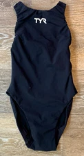 TYR Women's Youth XS Black AP12 High Back Performance Swim Suit Made in USA New