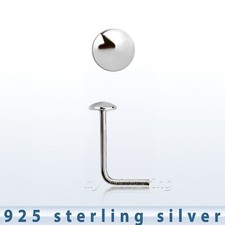 22G 2mm Flat Round Top .925 Sterling Silver L-Shaped Nose Stud Ring