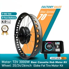 72V 3000W Ebike Conversion Kit 20 24 26In Rear Wheel Hub Motor Dropout 170/190mm