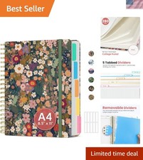 Large Spiral Notebook with Dividers  Tabs, 8.5" x 11" Hardcover 5 Subject No...
