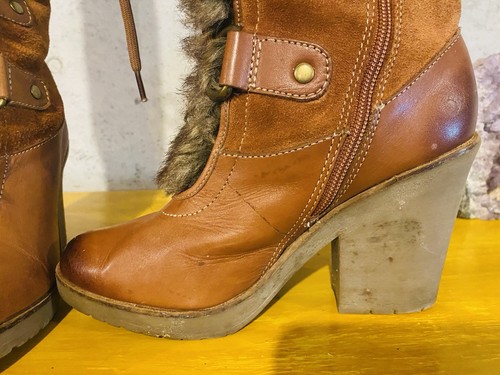 Lucky Brand Leather Knee high boots with faux fur sz 8. 5 lace up 70s style - Picture 8 of 10