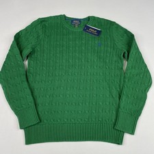 Polo Ralph Lauren Boys XL 18-20 Cable Knit Green Sweater Crew Neck