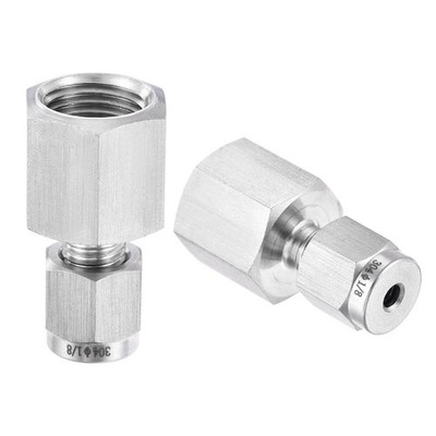 Compression Tube Fitting 1/4NPT Female Thread 1/8'' Tube OD Stainless Steel 2Pcs