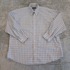 Kirkland Signature Shirt Mens 17.5 Blue Plaid Long Sleeve Button Down