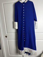Clergy Blue Embroidered Cross Robe With white details,Vestment,Choir Robe
