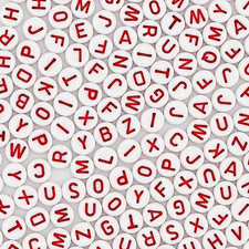1200Pcs 4 7Mm Alphabet Beads White round Acrylic Red Letter Beads, for Bracelets